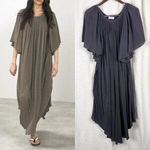 Raey M-2XL angel sleeve cotton cheesecloth maxi dress gray gauzy oversized boho